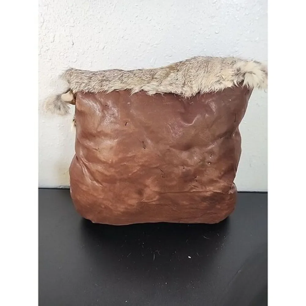 Buckskin (Genuine) Leather With Rabbit Fu Handmade One Of A Kind‎  Cognac, 16x16